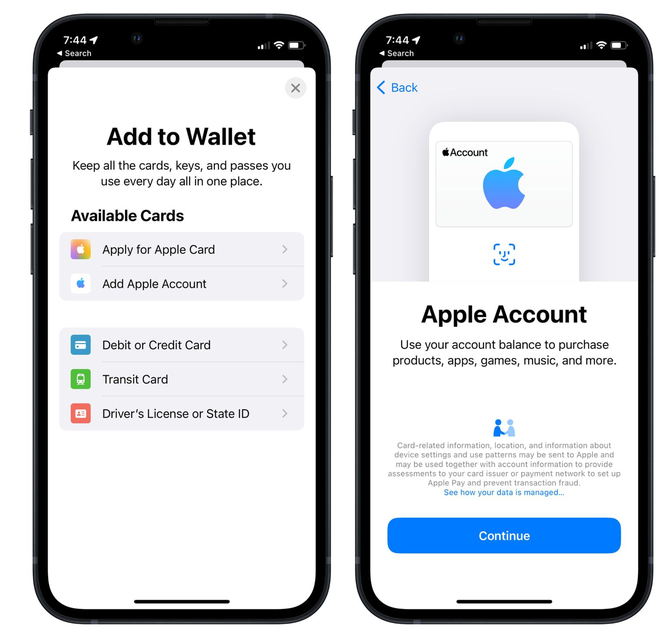 汪清苹果手机维修分享iOS 15.5钱包App如何添加 Apple 账户 