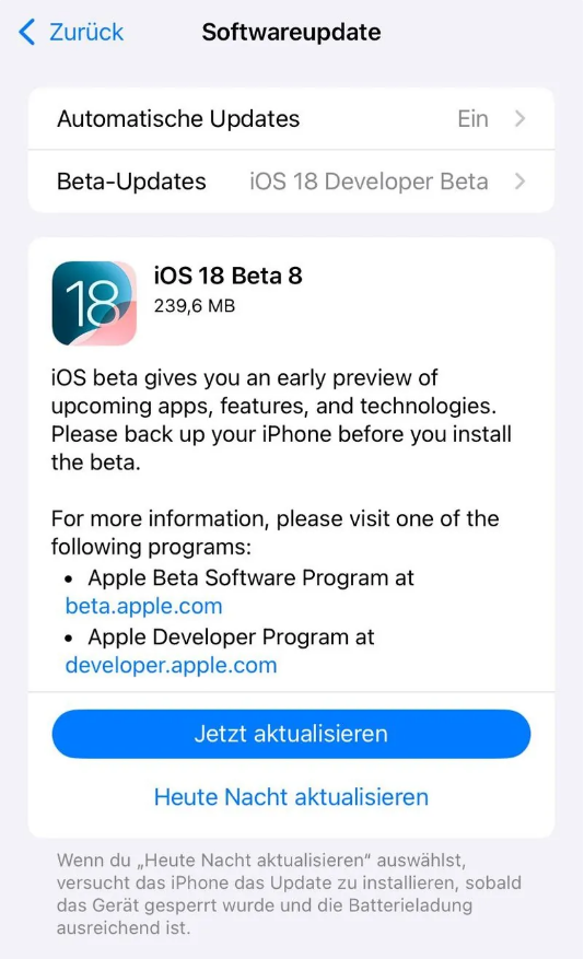 汪清苹果手机维修分享苹果 iOS / iPadOS 18 开发者预览版 Beta 8 发布 